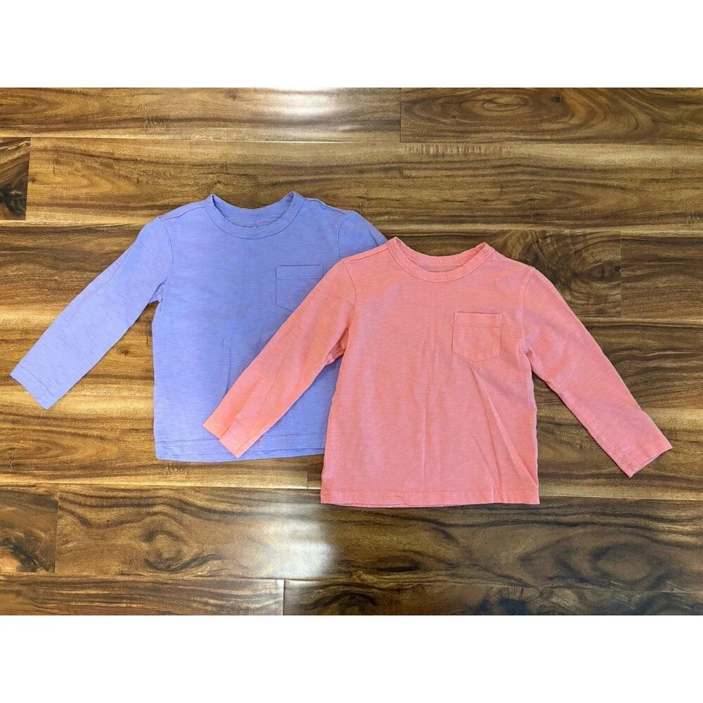 Primary Long Sleeve Slub Pocket Tees, Guava & Iris, Size 3T